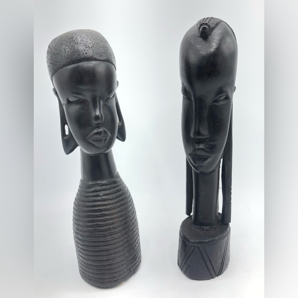Lot 2 Spirit Figure 9" Carved Wood Tribal Art Africa Figurines Spiritual 1970s